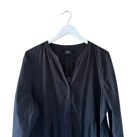 ABLE Jane Long Sleeve Cotton Minimalist Bohemian Maxi Dress  Black SZ XL #2017 - Picture 5 of 16